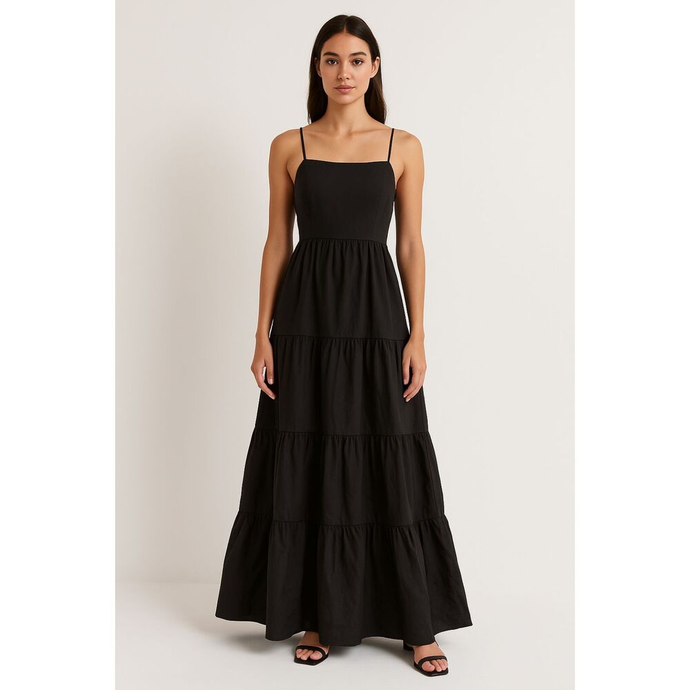 LUSANA Tessa Tiered Maxi Dress‎ Black NWT Sz 4